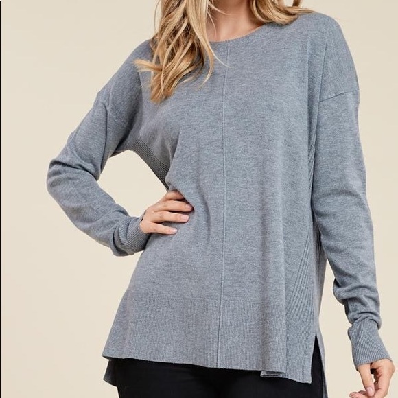 **LAST ONE!** Boutique Grey Center Seamed Sweater - Picture 4 of 6